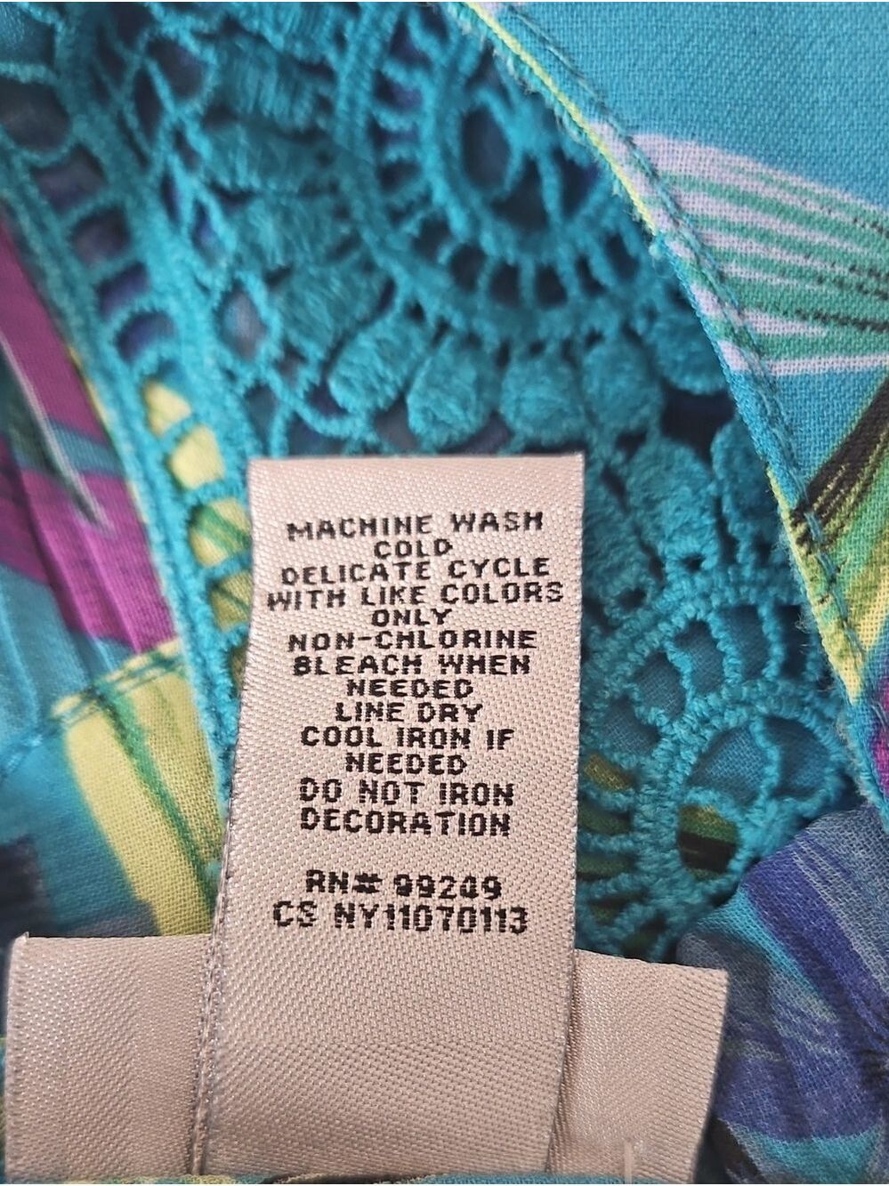 Catherines Plus Size 22-24W Teal Tropical Boho Tunic Crochet Lace Top XXL Summer - Picture 4 of 17